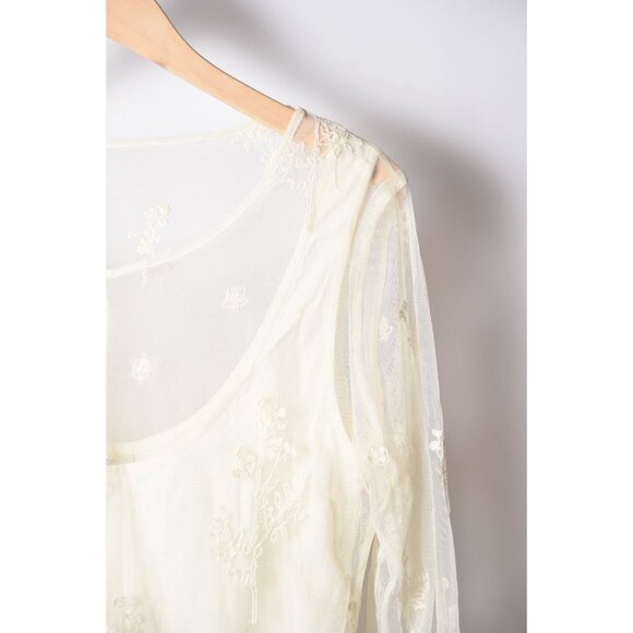 Vintage J. Jill Ivory Sheer Shirt with Tank 3/4 Sleeve Flower Embroidery Size S - Picture 5 of 13